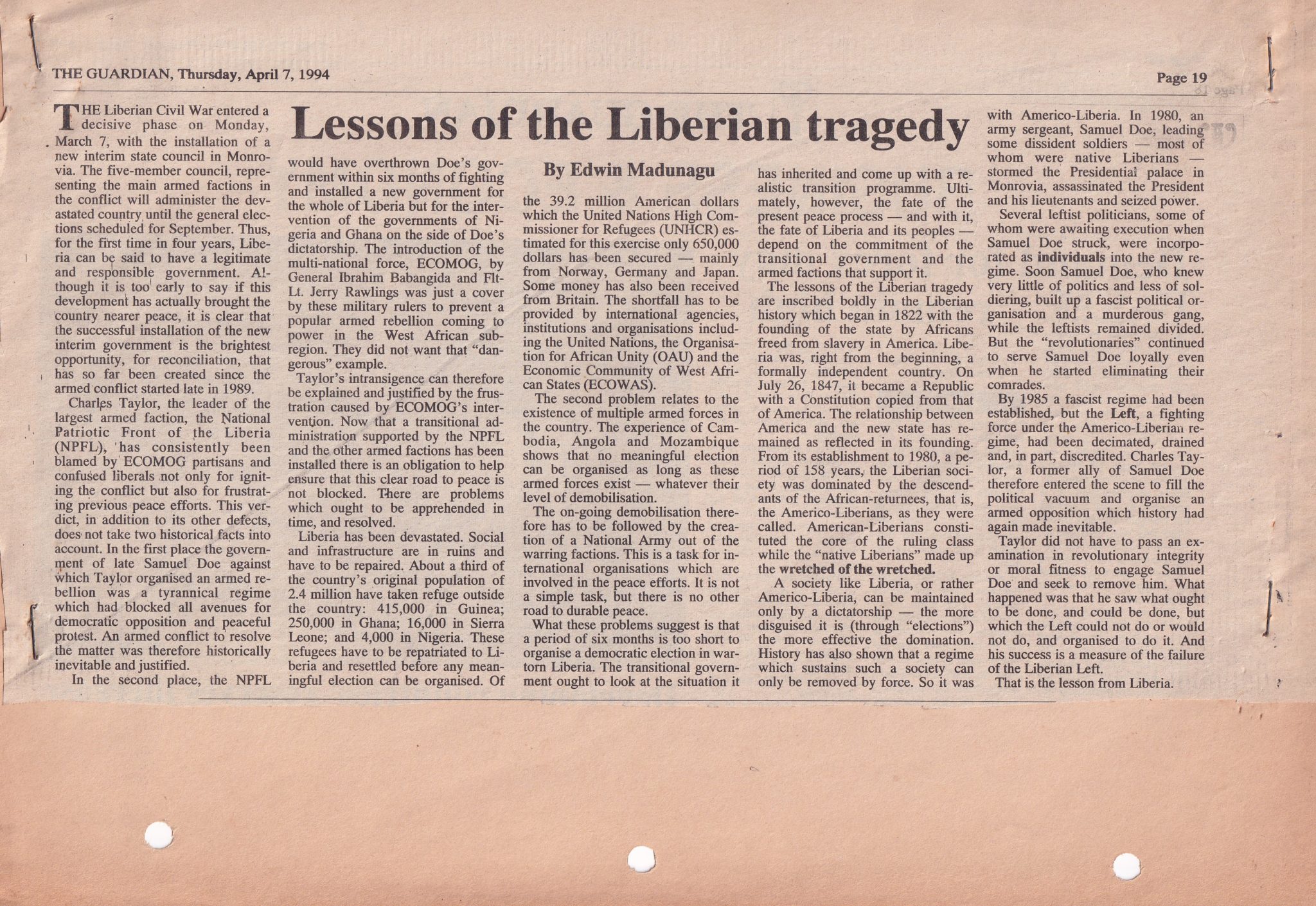 Lessons of the Liberian tragedy – Socialist Library and Archives